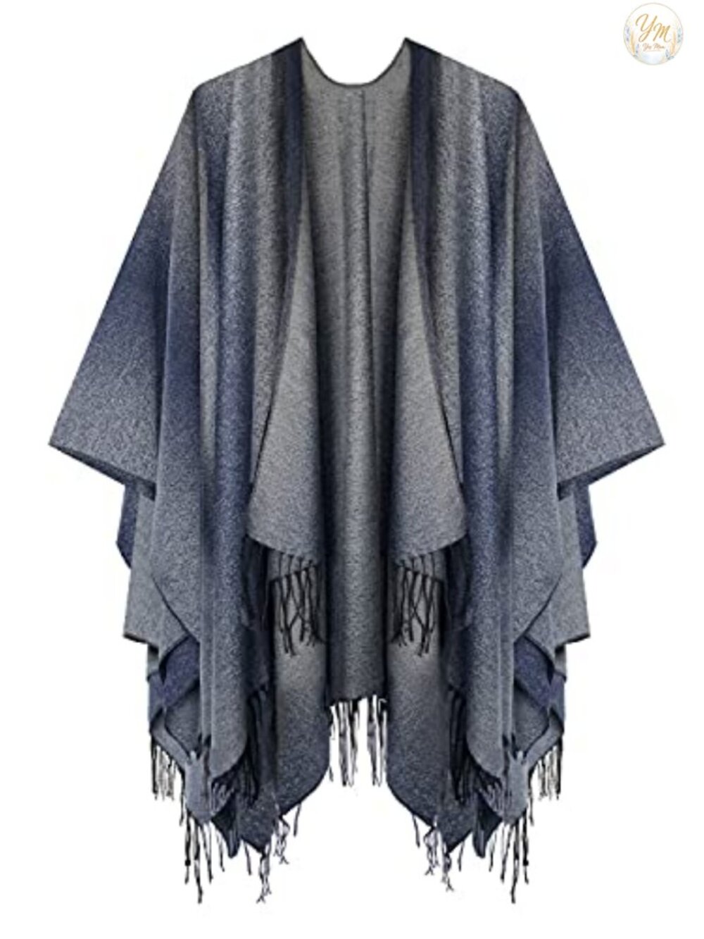 Open Front Poncho Shawl Wrap Western Printed Tassel Reversible Polyester Acrylic